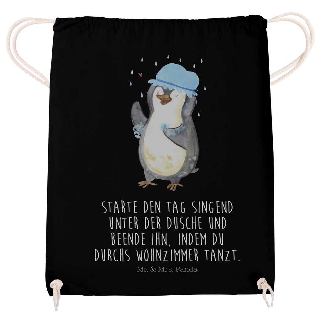 Sportbeutel Pinguin duscht Turnbeutel, Beutel, Sporttasche, Tasche, Stoffbeutel, Pinguin, Pinguine, Dusche, duschen, Lebensmotto, Motivation, Neustart, Neuanfang, glücklich sein
