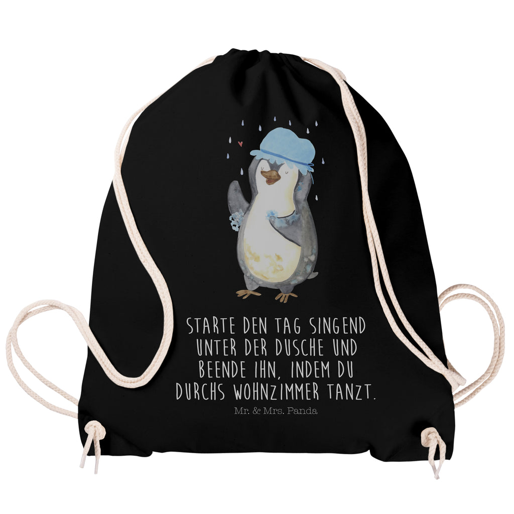 Sportbeutel Pinguin duscht Turnbeutel, Beutel, Sporttasche, Tasche, Stoffbeutel, Pinguin, Pinguine, Dusche, duschen, Lebensmotto, Motivation, Neustart, Neuanfang, glücklich sein