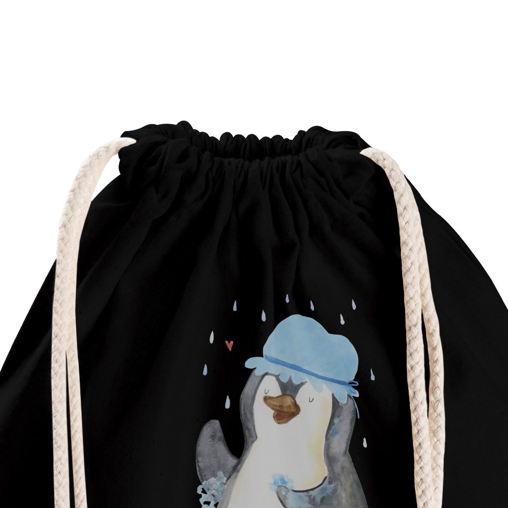 Sportbeutel Pinguin duscht Turnbeutel, Beutel, Sporttasche, Tasche, Stoffbeutel, Pinguin, Pinguine, Dusche, duschen, Lebensmotto, Motivation, Neustart, Neuanfang, glücklich sein