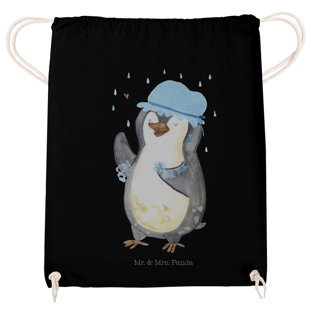 Sportbeutel Pinguin duscht Turnbeutel, Beutel, Sporttasche, Tasche, Stoffbeutel, Pinguin, Pinguine, Dusche, duschen, Lebensmotto, Motivation, Neustart, Neuanfang, glücklich sein