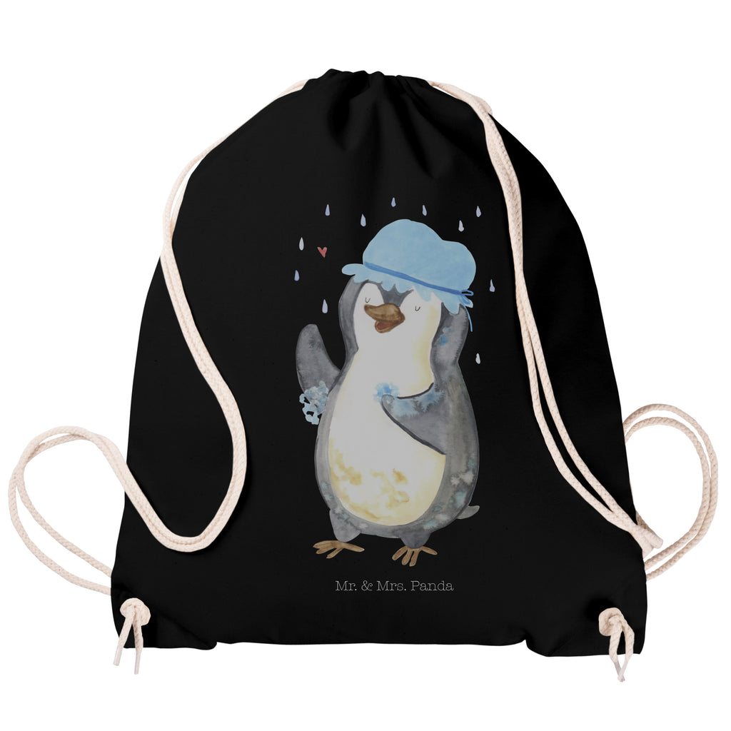 Sportbeutel Pinguin duscht Turnbeutel, Beutel, Sporttasche, Tasche, Stoffbeutel, Pinguin, Pinguine, Dusche, duschen, Lebensmotto, Motivation, Neustart, Neuanfang, glücklich sein