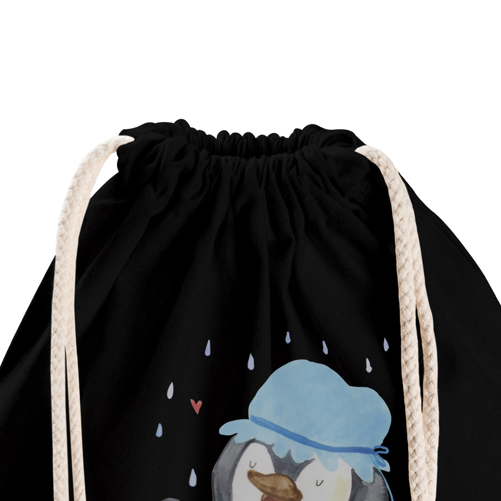 Sportbeutel Pinguin duscht Turnbeutel, Beutel, Sporttasche, Tasche, Stoffbeutel, Pinguin, Pinguine, Dusche, duschen, Lebensmotto, Motivation, Neustart, Neuanfang, glücklich sein