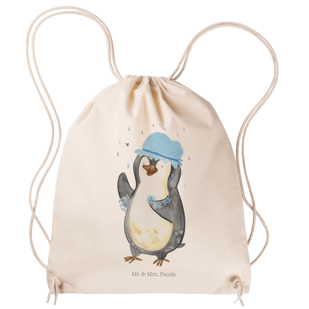 Sportbeutel Pinguin duscht Turnbeutel, Beutel, Sporttasche, Tasche, Stoffbeutel, Pinguin, Pinguine, Dusche, duschen, Lebensmotto, Motivation, Neustart, Neuanfang, glücklich sein