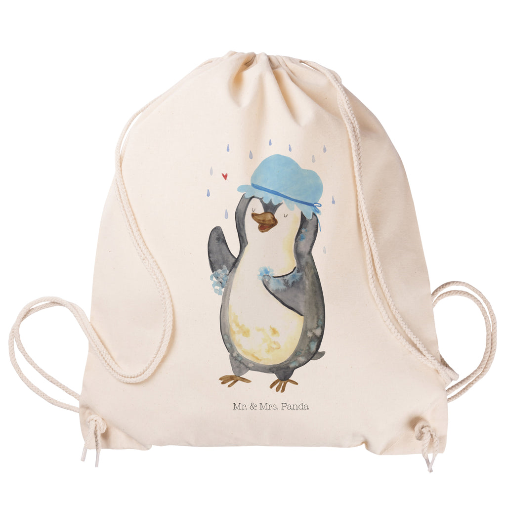 Sportbeutel Pinguin duscht Turnbeutel, Beutel, Sporttasche, Tasche, Stoffbeutel, Pinguin, Pinguine, Dusche, duschen, Lebensmotto, Motivation, Neustart, Neuanfang, glücklich sein