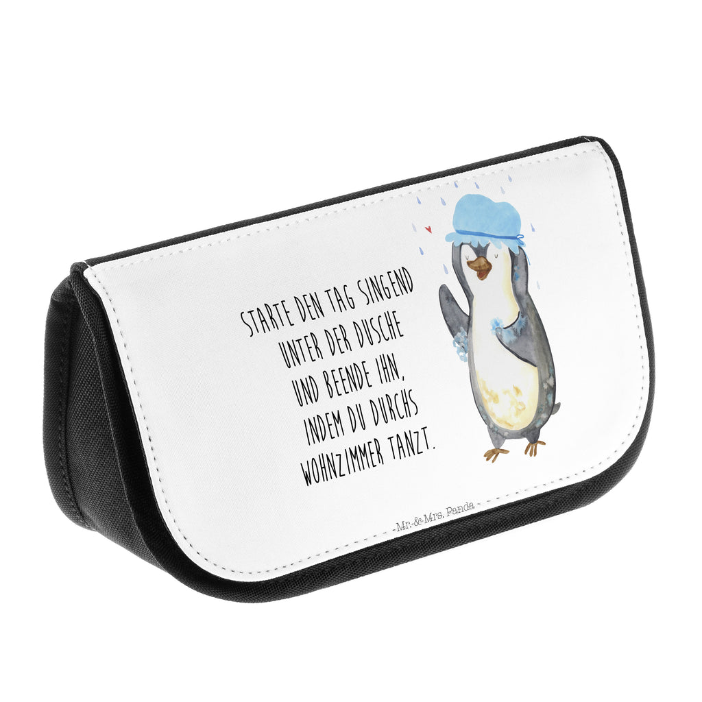 Kosmetiktasche Pinguin duscht Kosmetikbeutel, Kulturtasche, Kulturbeutel, Schminktasche, Make-Up Tasche, Pinguin, Pinguine, Dusche, duschen, Lebensmotto, Motivation, Neustart, Neuanfang, glücklich sein