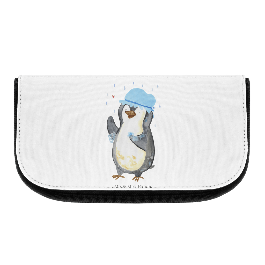 Kosmetiktasche Pinguin duscht Kosmetikbeutel, Kulturtasche, Kulturbeutel, Schminktasche, Make-Up Tasche, Pinguin, Pinguine, Dusche, duschen, Lebensmotto, Motivation, Neustart, Neuanfang, glücklich sein