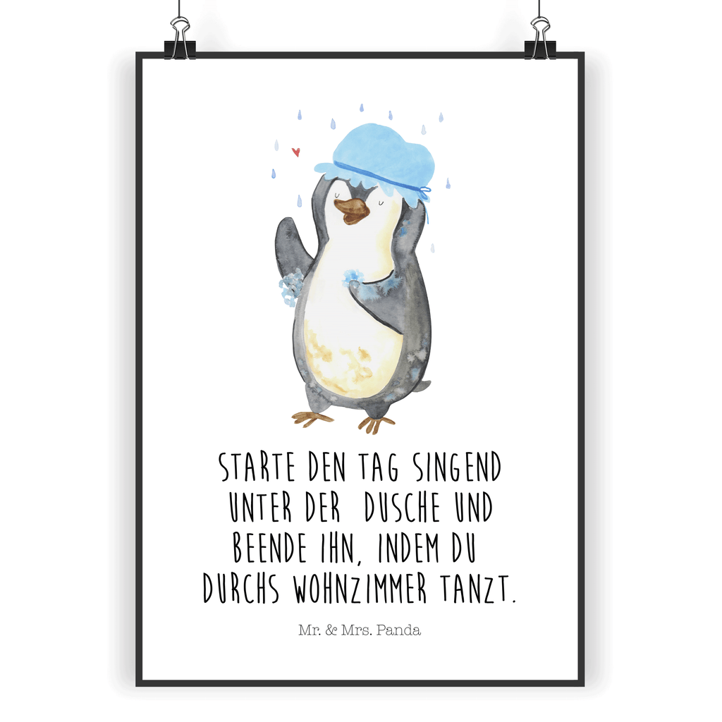 Poster Pinguin duscht Poster, Wandposter, Bild, Wanddeko, Küchenposter, Kinderposter, Wanddeko Bild, Raumdekoration, Wanddekoration, Handgemaltes Poster, Mr. & Mrs. Panda Poster, Designposter, Kunstdruck, Posterdruck, Pinguin, Pinguine, Dusche, duschen, Lebensmotto, Motivation, Neustart, Neuanfang, glücklich sein