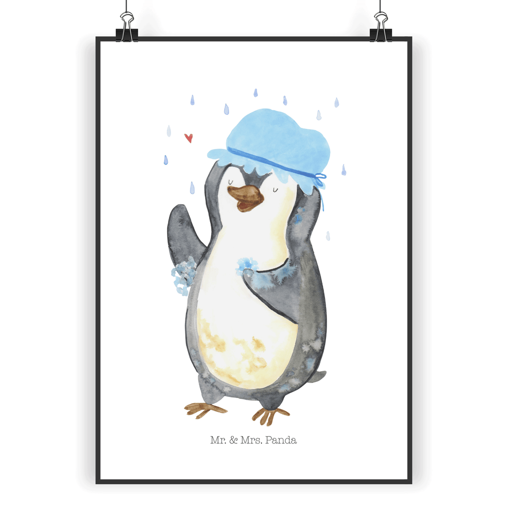 Poster Pinguin duscht Poster, Wandposter, Bild, Wanddeko, Küchenposter, Kinderposter, Wanddeko Bild, Raumdekoration, Wanddekoration, Handgemaltes Poster, Mr. & Mrs. Panda Poster, Designposter, Kunstdruck, Posterdruck, Pinguin, Pinguine, Dusche, duschen, Lebensmotto, Motivation, Neustart, Neuanfang, glücklich sein