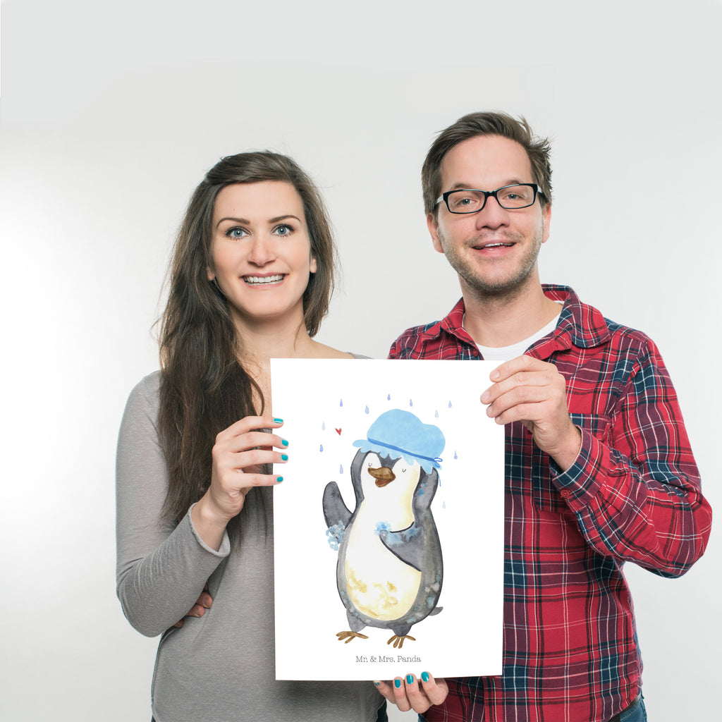 Poster Pinguin duscht Poster, Wandposter, Bild, Wanddeko, Küchenposter, Kinderposter, Wanddeko Bild, Raumdekoration, Wanddekoration, Handgemaltes Poster, Mr. & Mrs. Panda Poster, Designposter, Kunstdruck, Posterdruck, Pinguin, Pinguine, Dusche, duschen, Lebensmotto, Motivation, Neustart, Neuanfang, glücklich sein