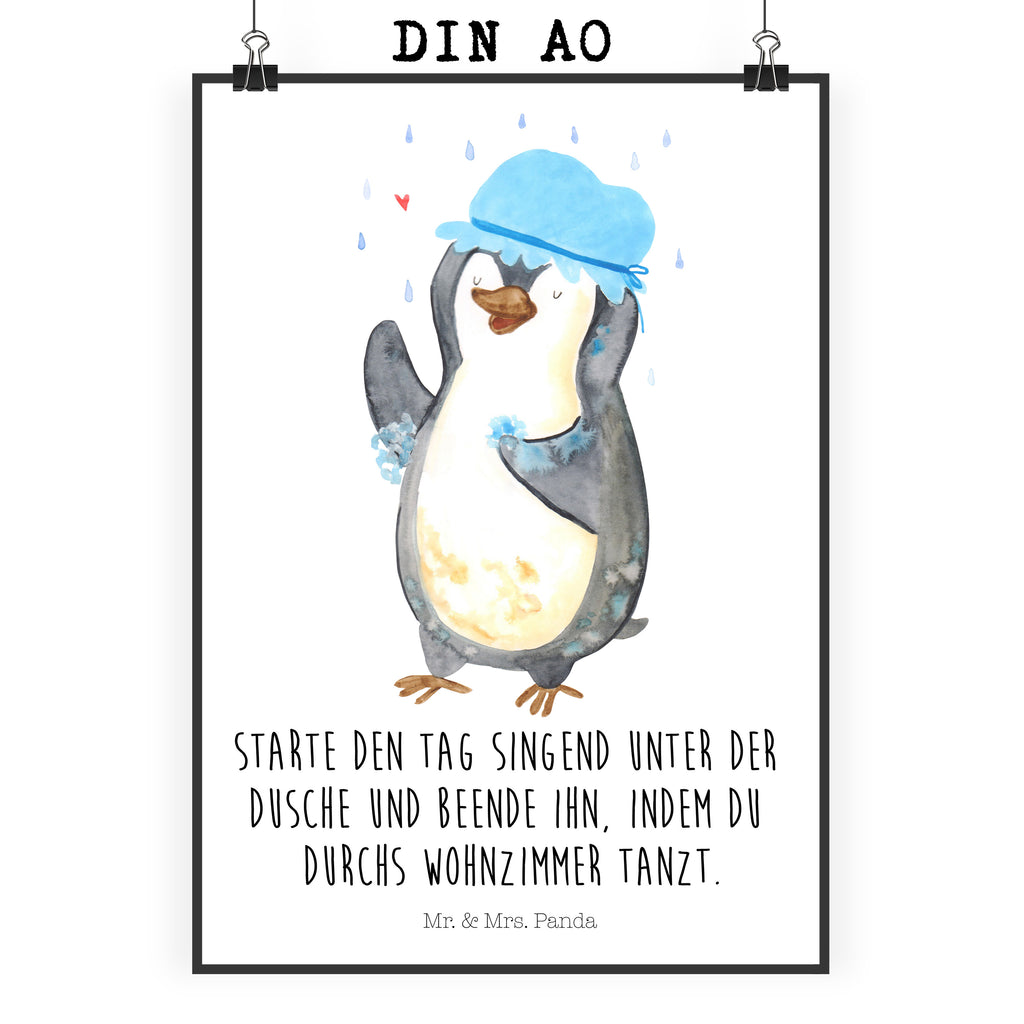 Poster Pinguin duscht Poster, Wandposter, Bild, Wanddeko, Küchenposter, Kinderposter, Wanddeko Bild, Raumdekoration, Wanddekoration, Handgemaltes Poster, Mr. & Mrs. Panda Poster, Designposter, Kunstdruck, Posterdruck, Pinguin, Pinguine, Dusche, duschen, Lebensmotto, Motivation, Neustart, Neuanfang, glücklich sein