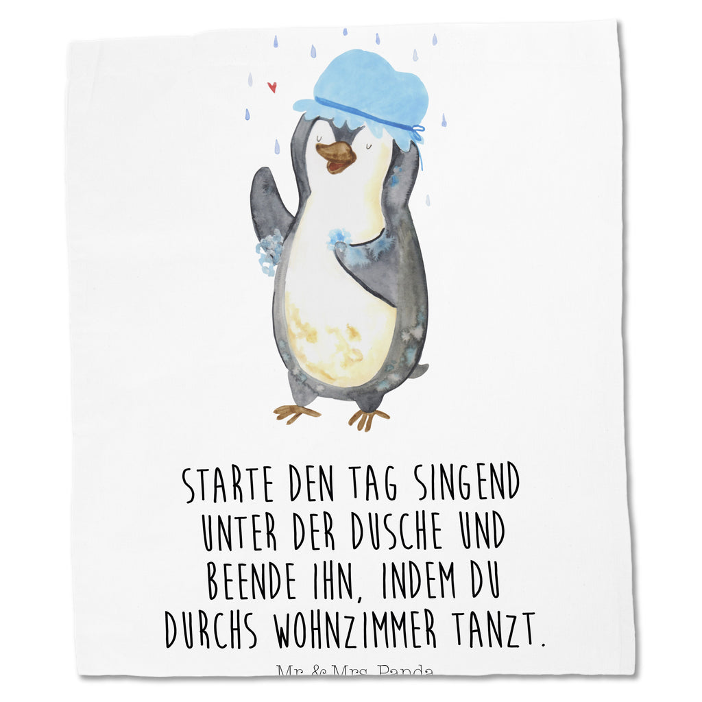Tragetasche Pinguin duscht Beuteltasche, Beutel, Einkaufstasche, Jutebeutel, Stoffbeutel, Pinguin, Pinguine, Dusche, duschen, Lebensmotto, Motivation, Neustart, Neuanfang, glücklich sein