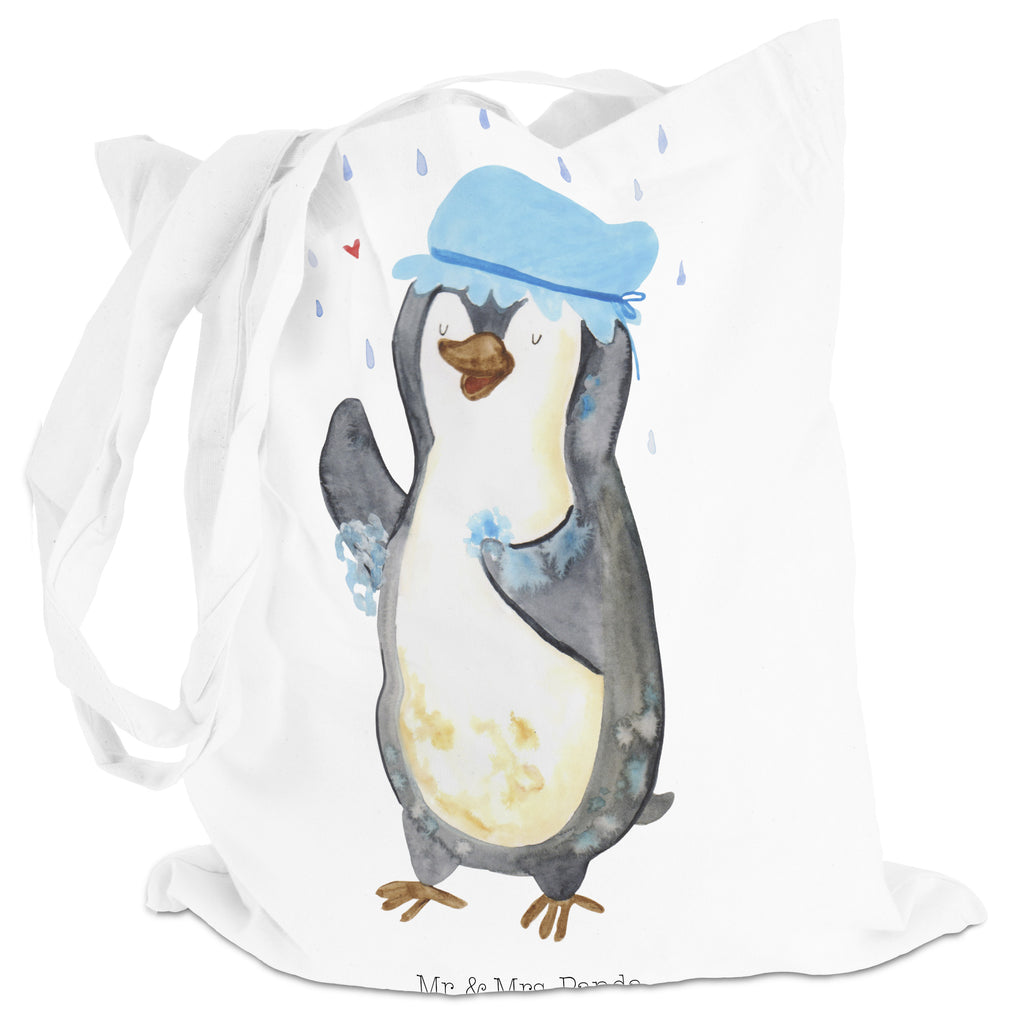 Tragetasche Pinguin duscht Beuteltasche, Beutel, Einkaufstasche, Jutebeutel, Stoffbeutel, Pinguin, Pinguine, Dusche, duschen, Lebensmotto, Motivation, Neustart, Neuanfang, glücklich sein