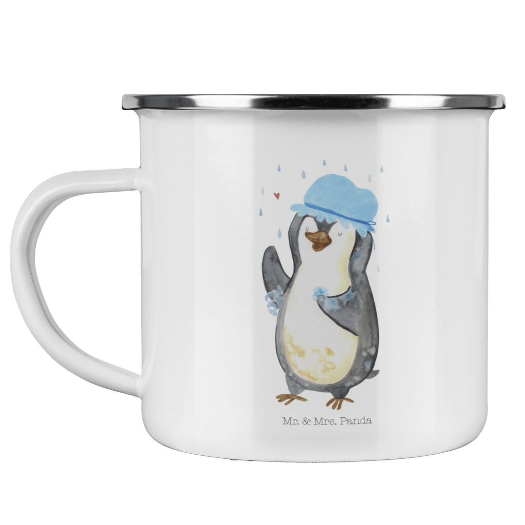 Camping Emaille Tasse Pinguin duscht Campingtasse, Trinkbecher, Metalltasse, Outdoor Tasse, Emaille Trinkbecher, Blechtasse Outdoor, Emaille Campingbecher, Edelstahl Trinkbecher, Metalltasse für Camping, Kaffee Blechtasse, Camping Tasse Metall, Pinguin, Pinguine, Dusche, duschen, Lebensmotto, Motivation, Neustart, Neuanfang, glücklich sein