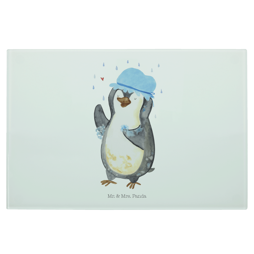 Medium Glas Schneidbrett Pinguin duscht Glasschneidebrett, Schneidebrett, Pinguin, Pinguine, Dusche, duschen, Lebensmotto, Motivation, Neustart, Neuanfang, glücklich sein