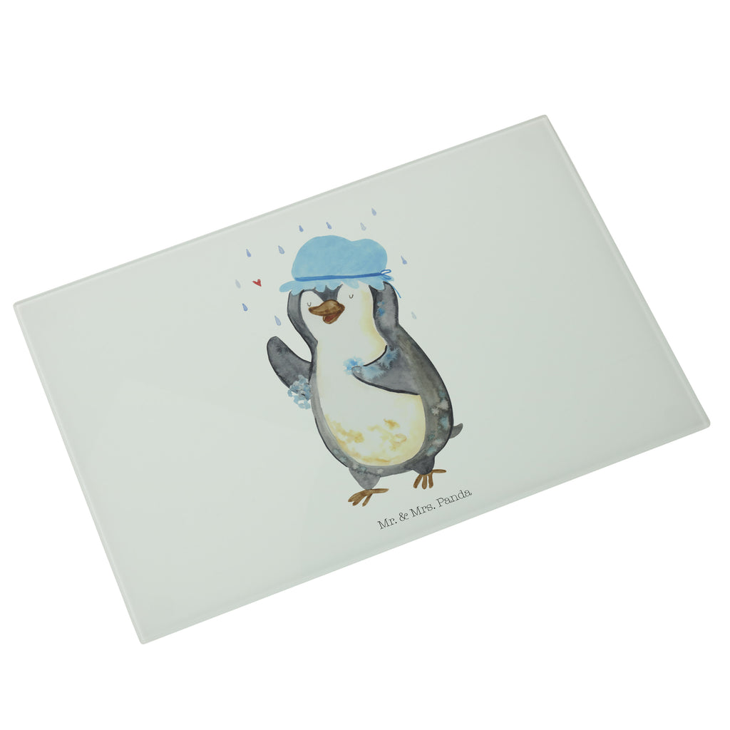 Medium Glas Schneidbrett Pinguin duscht Glasschneidebrett, Schneidebrett, Pinguin, Pinguine, Dusche, duschen, Lebensmotto, Motivation, Neustart, Neuanfang, glücklich sein