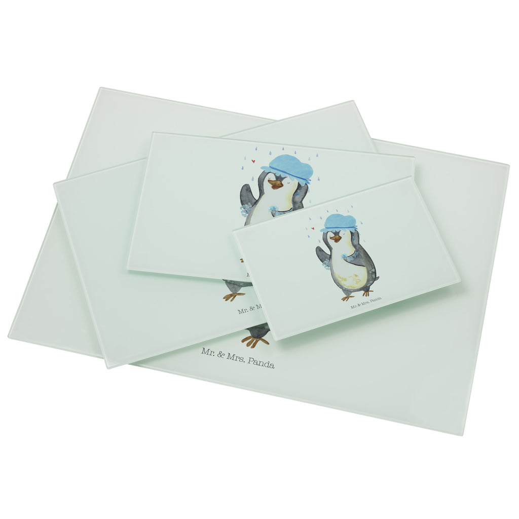 Medium Glas Schneidbrett Pinguin duscht Glasschneidebrett, Schneidebrett, Pinguin, Pinguine, Dusche, duschen, Lebensmotto, Motivation, Neustart, Neuanfang, glücklich sein