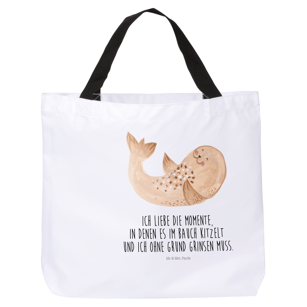 Shopper Robbe liegend Beutel, Einkaufstasche, Tasche, Strandtasche, Einkaufsbeutel, Shopper, Schultasche, Freizeittasche, Tragebeutel, Schulbeutel, Alltagstasche, Tiermotive, Gute Laune, lustige Sprüche, Tiere, Robbe, Robben, Seehund, Strand, Meerestier, Ostsee, Nordsee, Lachen, Freude