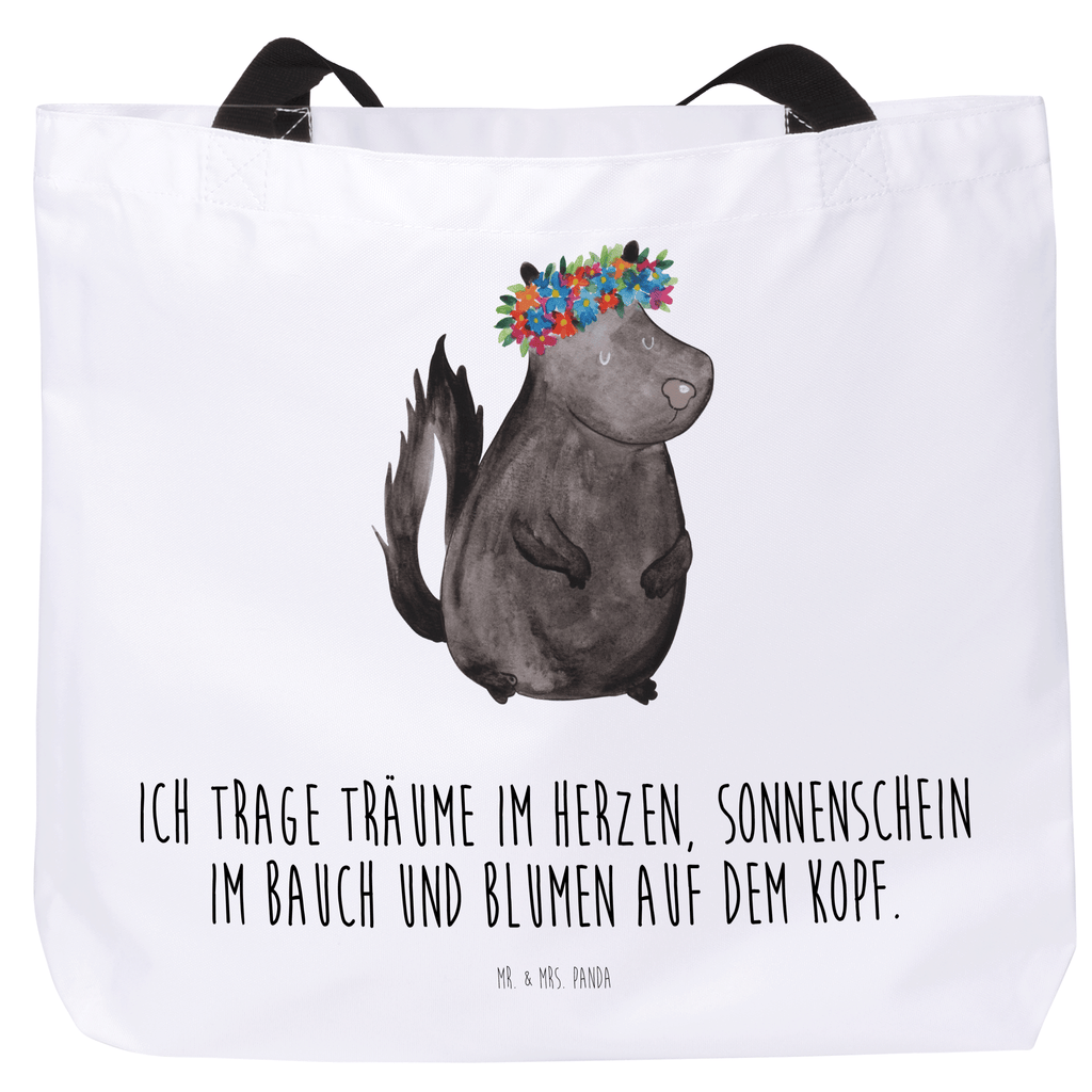 Shopper Stinktier Blumenmaedchen Beutel, Einkaufstasche, Tasche, Strandtasche, Einkaufsbeutel, Shopper, Schultasche, Freizeittasche, Tragebeutel, Schulbeutel, Alltagstasche, Stinktier, Skunk, Wildtier, Raubtier, Stinker, Stinki, Yoga, Namaste, Lebe, Liebe, Lache