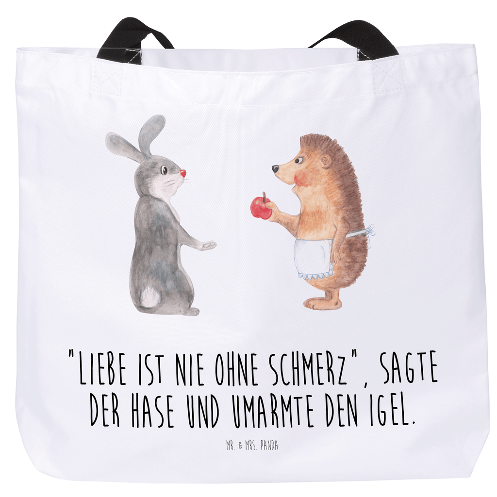 Shopper Liebe ist nie ohne Schmerz Beutel, Einkaufstasche, Tasche, Strandtasche, Einkaufsbeutel, Shopper, Schultasche, Freizeittasche, Tragebeutel, Schulbeutel, Alltagstasche, Tiermotive, Gute Laune, lustige Sprüche, Tiere, Igel und Hase, Igel, Hase, Liebe Spruch, Liebeskummer Geschenk, Herzschmerz, Trösten, Trennungsschmerz, Spruch romantisch