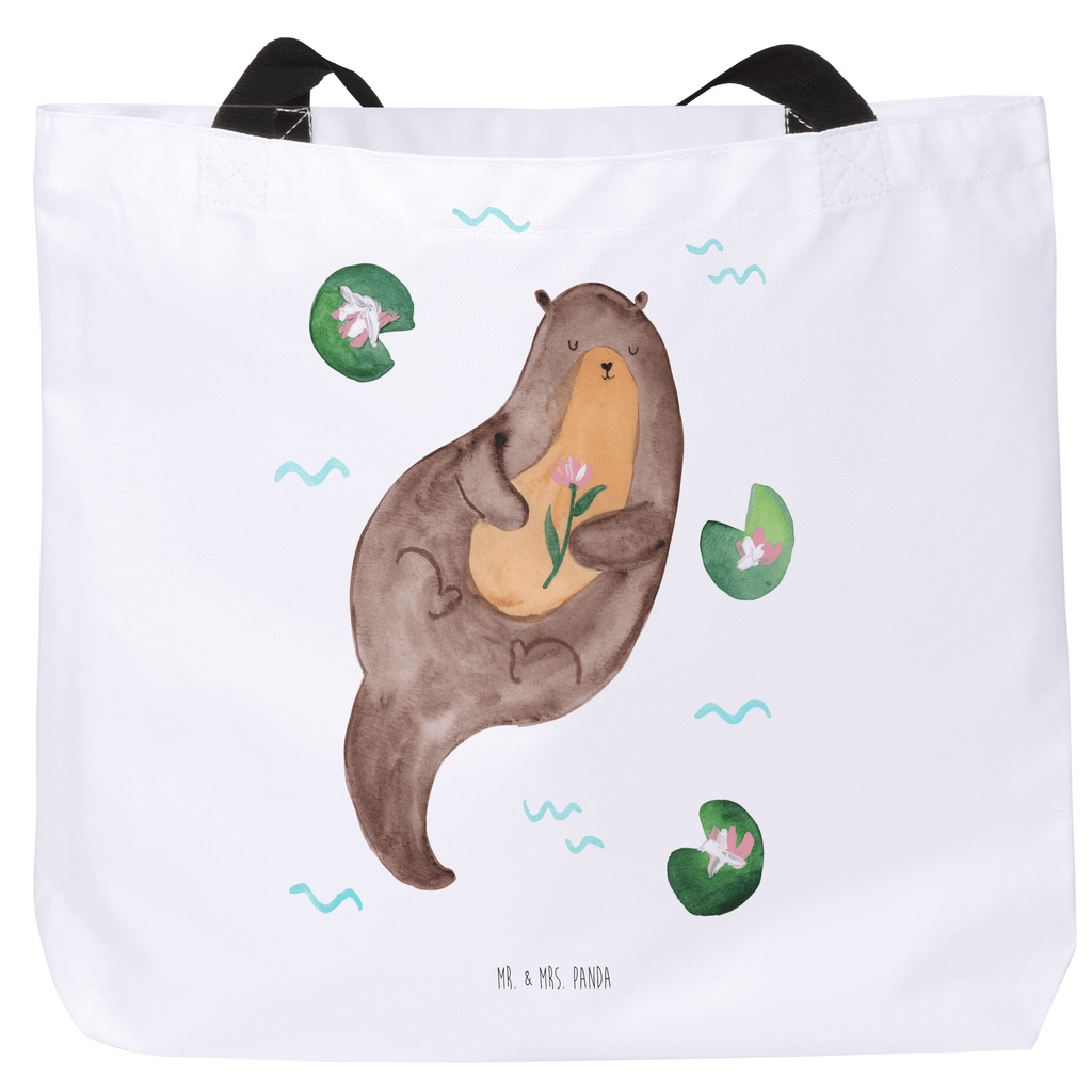 Shopper Otter mit Seerose Beutel, Einkaufstasche, Tasche, Strandtasche, Einkaufsbeutel, Shopper, Schultasche, Freizeittasche, Tragebeutel, Schulbeutel, Alltagstasche, Otter, Fischotter, Seeotter, Otter Seeotter See Otter