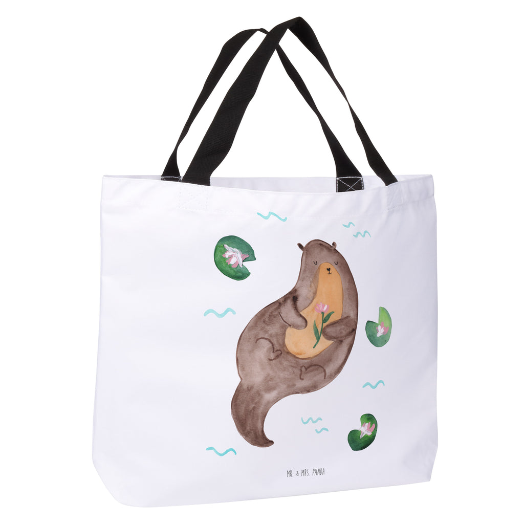 Shopper Otter mit Seerose Beutel, Einkaufstasche, Tasche, Strandtasche, Einkaufsbeutel, Shopper, Schultasche, Freizeittasche, Tragebeutel, Schulbeutel, Alltagstasche, Otter, Fischotter, Seeotter, Otter Seeotter See Otter