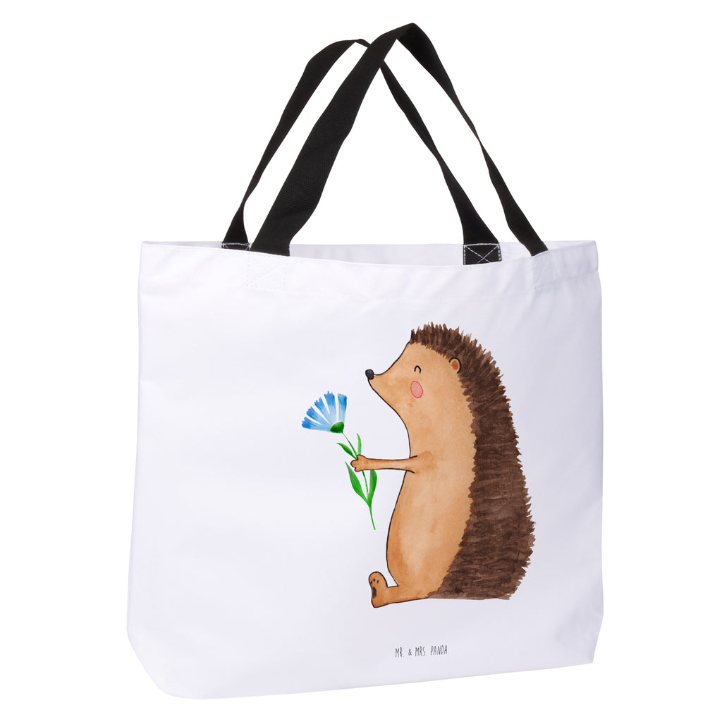 Shopper Igel mit Blume Beutel, Einkaufstasche, Tasche, Strandtasche, Einkaufsbeutel, Shopper, Schultasche, Freizeittasche, Tragebeutel, Schulbeutel, Alltagstasche, Tiermotive, Gute Laune, lustige Sprüche, Tiere, Igel, Gute Besserung, Genesungswünsche, Krankheit, Krankenhaus, krank, Besuch