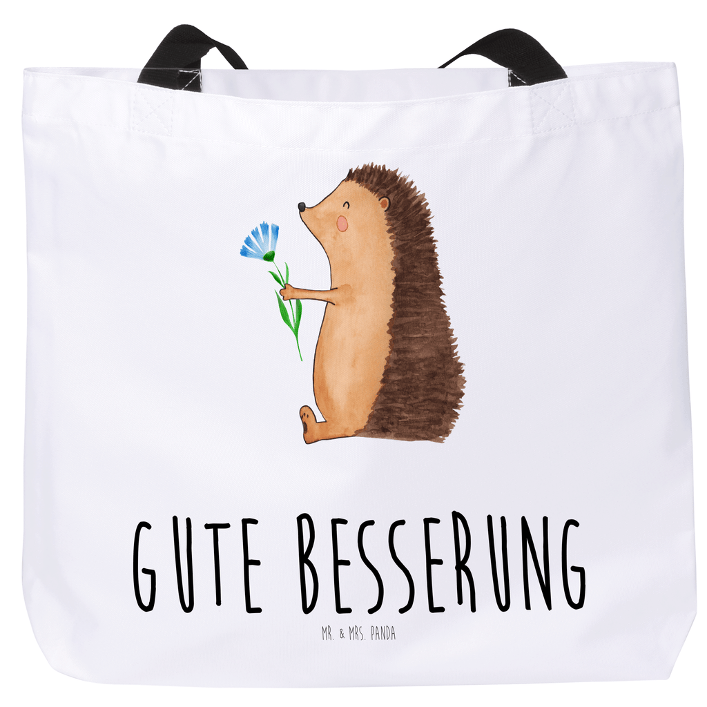 Shopper Igel mit Blume Beutel, Einkaufstasche, Tasche, Strandtasche, Einkaufsbeutel, Shopper, Schultasche, Freizeittasche, Tragebeutel, Schulbeutel, Alltagstasche, Tiermotive, Gute Laune, lustige Sprüche, Tiere, Igel, Gute Besserung, Genesungswünsche, Krankheit, Krankenhaus, krank, Besuch