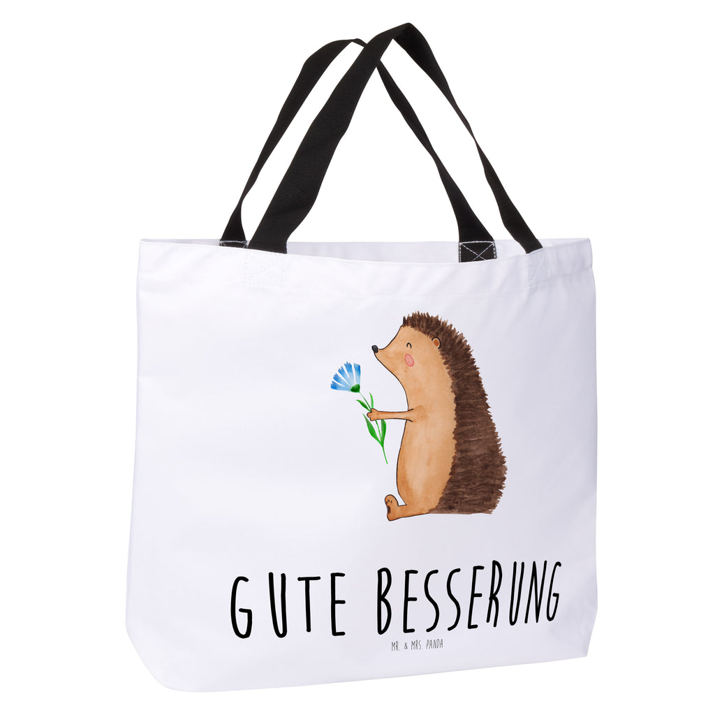 Shopper Igel mit Blume Beutel, Einkaufstasche, Tasche, Strandtasche, Einkaufsbeutel, Shopper, Schultasche, Freizeittasche, Tragebeutel, Schulbeutel, Alltagstasche, Tiermotive, Gute Laune, lustige Sprüche, Tiere, Igel, Gute Besserung, Genesungswünsche, Krankheit, Krankenhaus, krank, Besuch