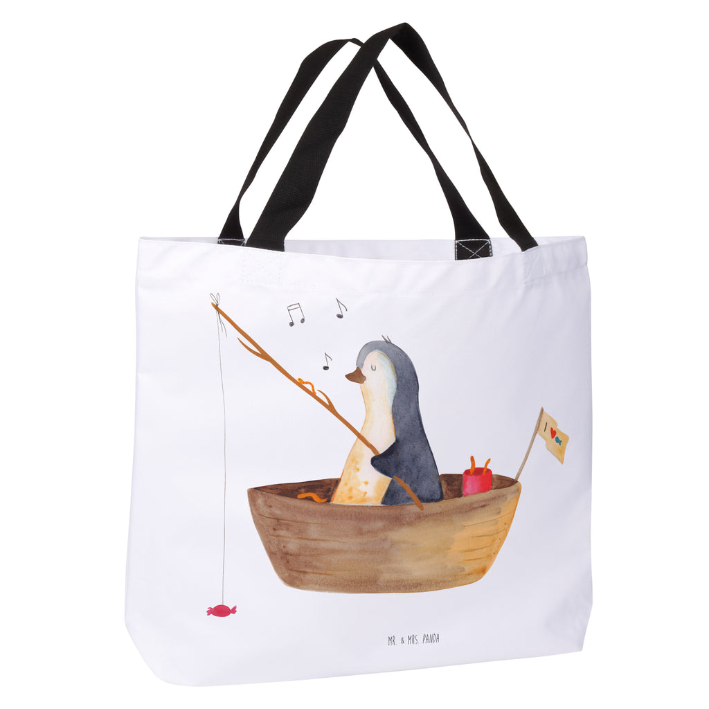 Shopper Pinguin Angelboot Beutel, Einkaufstasche, Tasche, Strandtasche, Einkaufsbeutel, Shopper, Schultasche, Freizeittasche, Tragebeutel, Schulbeutel, Alltagstasche, Pinguin, Pinguine, Angeln, Boot, Angelboot, Lebenslust, Leben, genießen, Motivation, Neustart, Neuanfang, Trennung, Scheidung, Geschenkidee Liebeskummer