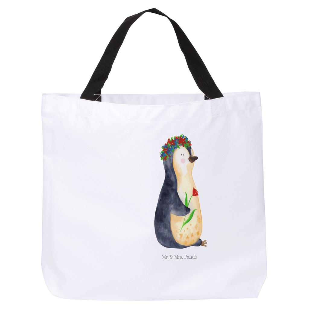 Shopper Pinguin Blumenkranz Beutel, Einkaufstasche, Tasche, Strandtasche, Einkaufsbeutel, Shopper, Schultasche, Freizeittasche, Tragebeutel, Schulbeutel, Alltagstasche, Pinguin, Pinguine, Blumenkranz, Universum, Leben, Wünsche, Ziele, Lebensziele, Motivation, Lebenslust, Liebeskummer, Geschenkidee