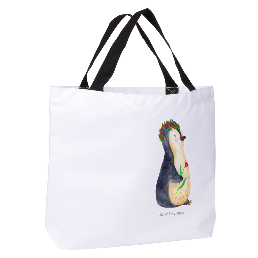 Shopper Pinguin Blumenkranz Beutel, Einkaufstasche, Tasche, Strandtasche, Einkaufsbeutel, Shopper, Schultasche, Freizeittasche, Tragebeutel, Schulbeutel, Alltagstasche, Pinguin, Pinguine, Blumenkranz, Universum, Leben, Wünsche, Ziele, Lebensziele, Motivation, Lebenslust, Liebeskummer, Geschenkidee