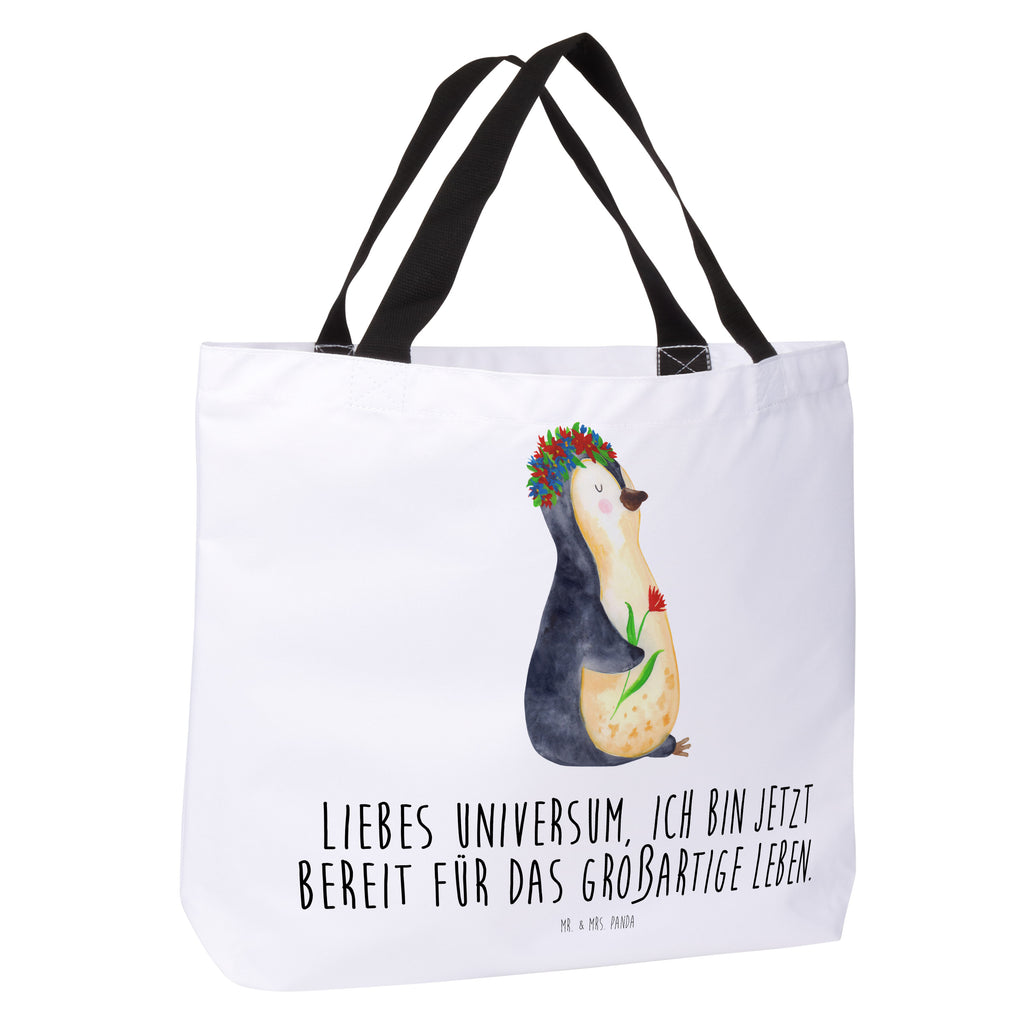 Shopper Pinguin Blumenkranz Beutel, Einkaufstasche, Tasche, Strandtasche, Einkaufsbeutel, Shopper, Schultasche, Freizeittasche, Tragebeutel, Schulbeutel, Alltagstasche, Pinguin, Pinguine, Blumenkranz, Universum, Leben, Wünsche, Ziele, Lebensziele, Motivation, Lebenslust, Liebeskummer, Geschenkidee