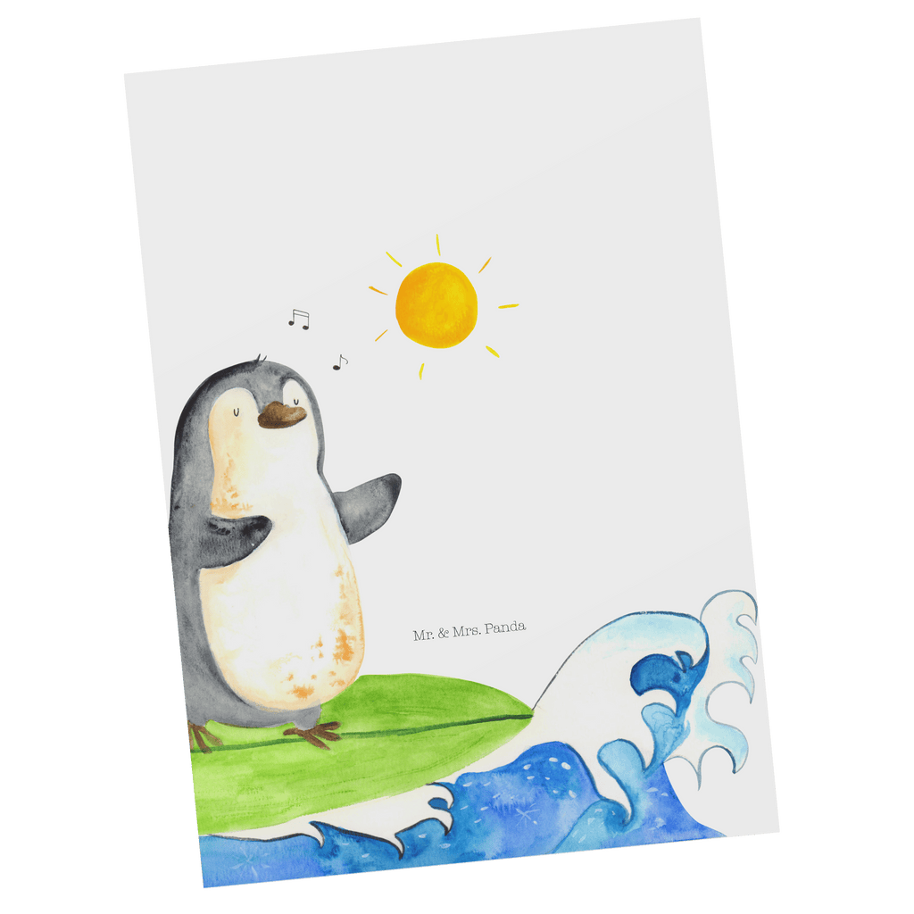 Postkarte Pinguin Surfer Geschenkkarte, Grußkarte, Karte, Einladung, Ansichtskarte, Geburtstagskarte, Einladungskarte, Dankeskarte, Pinguin, Pinguine, surfen, Surfer, Hawaii, Urlaub, Wellen, Wellen reiten, Portugal