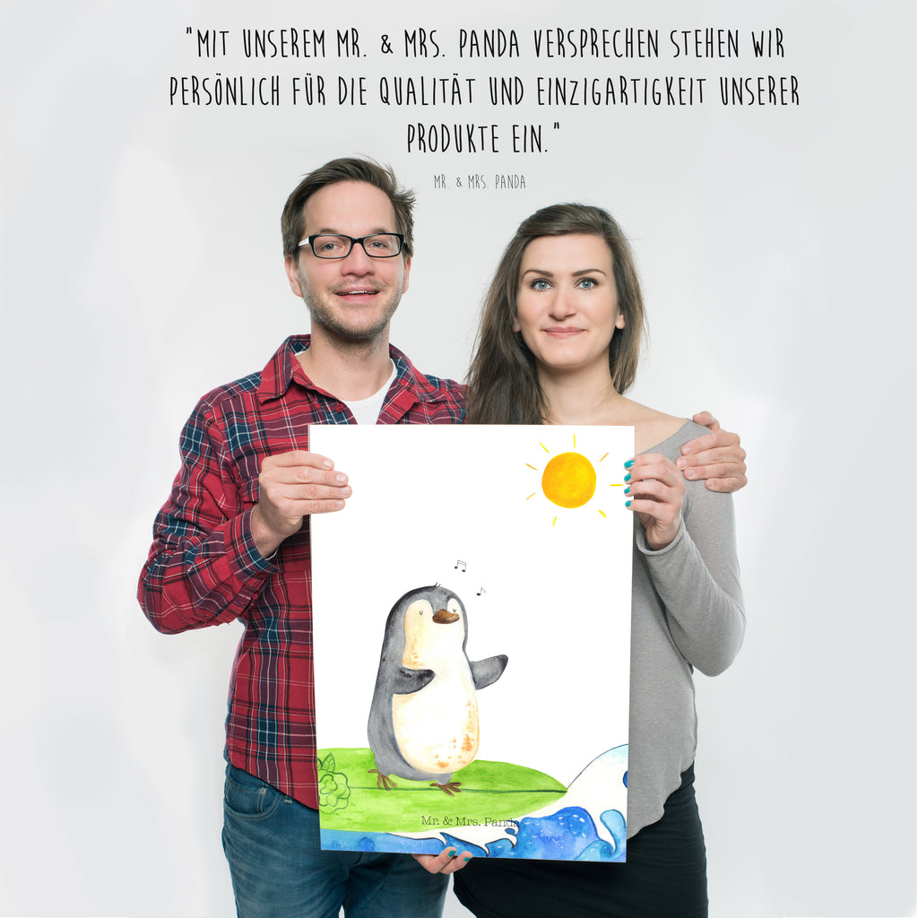 Poster Pinguin Surfer Poster, Wandposter, Bild, Wanddeko, Küchenposter, Kinderposter, Wanddeko Bild, Raumdekoration, Wanddekoration, Handgemaltes Poster, Mr. & Mrs. Panda Poster, Designposter, Kunstdruck, Posterdruck, Pinguin, Pinguine, surfen, Surfer, Hawaii, Urlaub, Wellen, Wellen reiten, Portugal