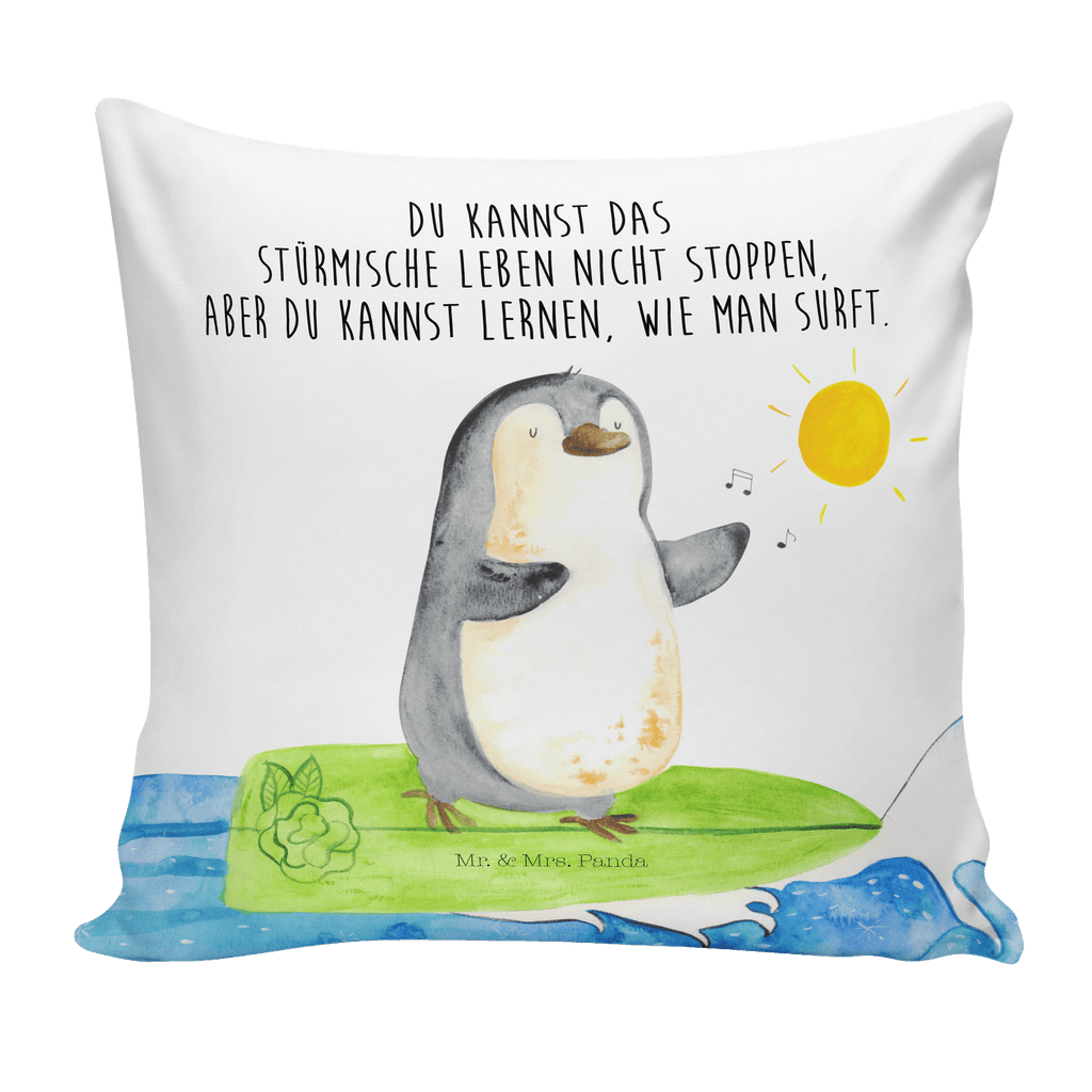 40x40 Kissen Pinguin Surfer Kissenhülle, Kopfkissen, Sofakissen, Dekokissen, Motivkissen, Pinguin, Pinguine, surfen, Surfer, Hawaii, Urlaub, Wellen, Wellen reiten, Portugal