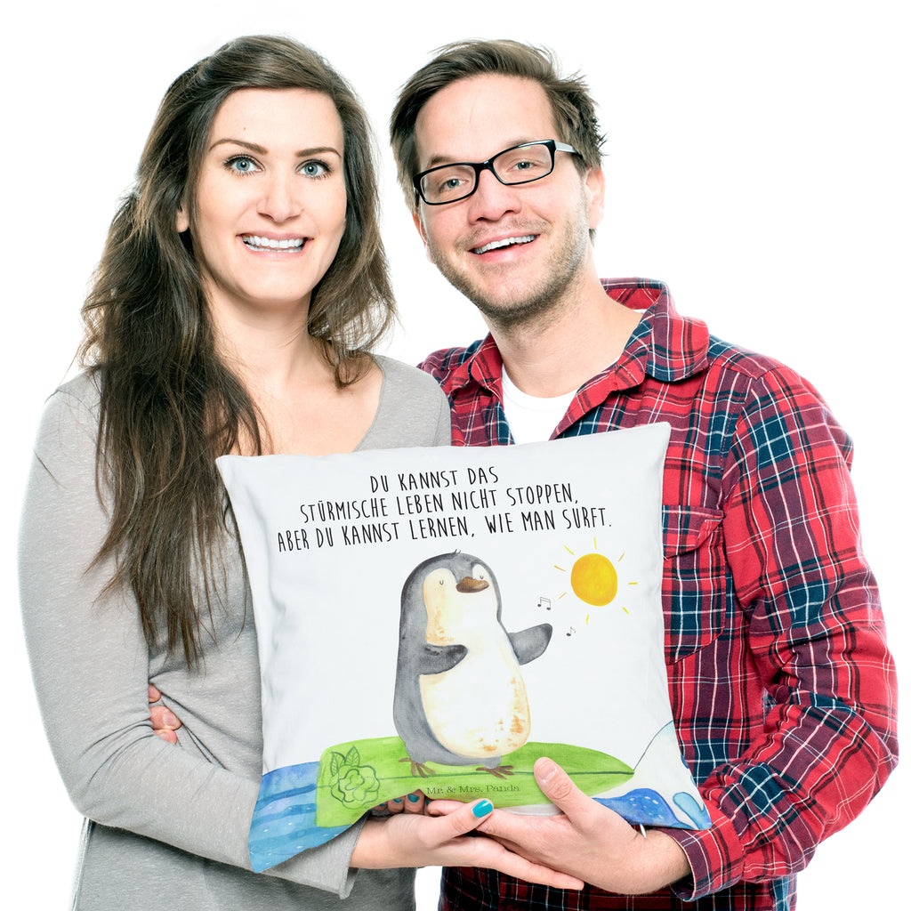 40x40 Kissen Pinguin Surfer Kissenhülle, Kopfkissen, Sofakissen, Dekokissen, Motivkissen, Pinguin, Pinguine, surfen, Surfer, Hawaii, Urlaub, Wellen, Wellen reiten, Portugal
