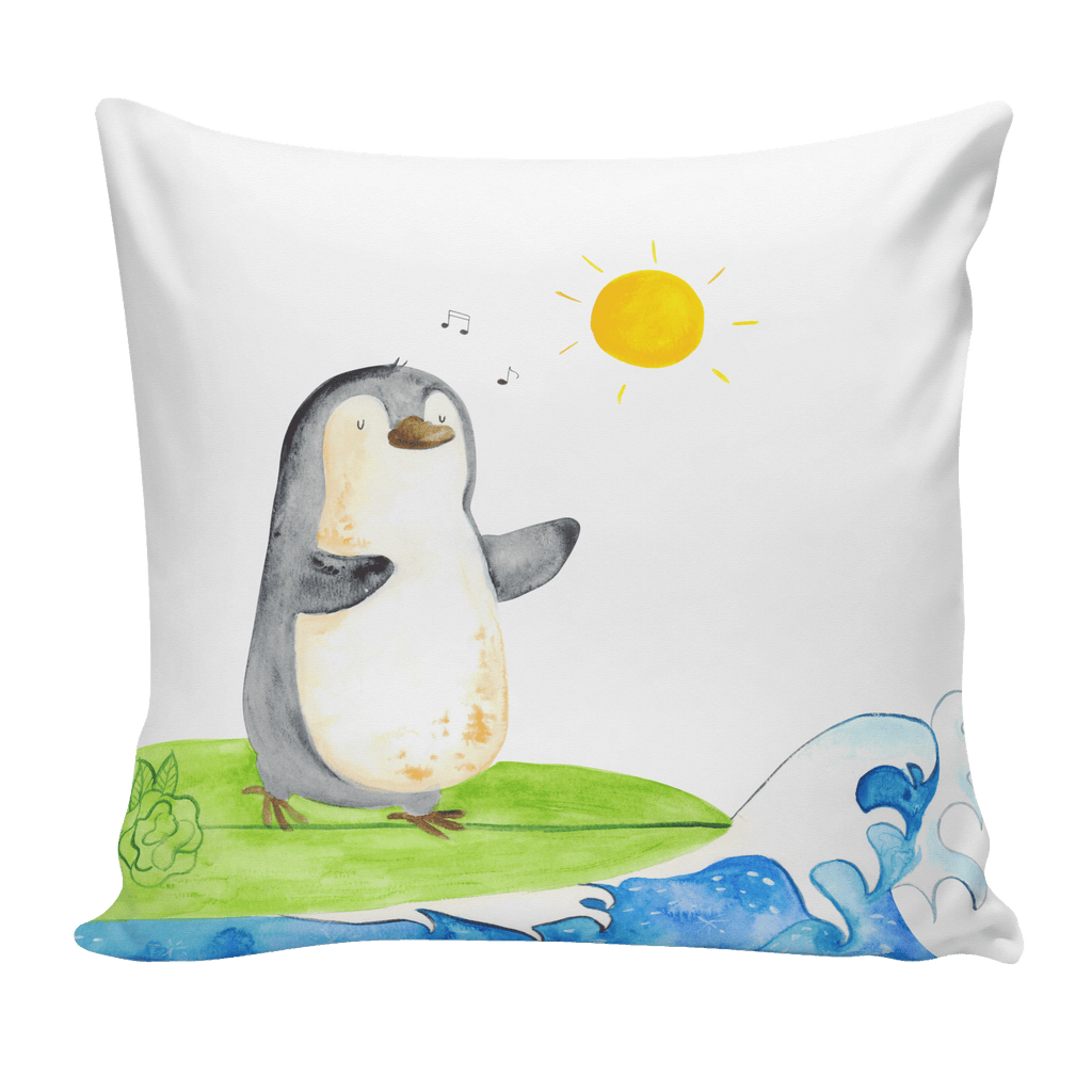 40x40 Kissen Pinguin Surfer Kissenhülle, Kopfkissen, Sofakissen, Dekokissen, Motivkissen, Pinguin, Pinguine, surfen, Surfer, Hawaii, Urlaub, Wellen, Wellen reiten, Portugal