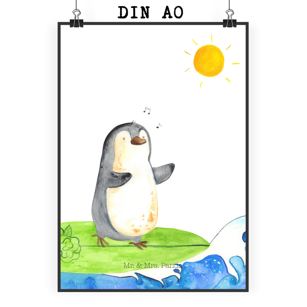 Poster Pinguin Surfer Poster, Wandposter, Bild, Wanddeko, Küchenposter, Kinderposter, Wanddeko Bild, Raumdekoration, Wanddekoration, Handgemaltes Poster, Mr. & Mrs. Panda Poster, Designposter, Kunstdruck, Posterdruck, Pinguin, Pinguine, surfen, Surfer, Hawaii, Urlaub, Wellen, Wellen reiten, Portugal