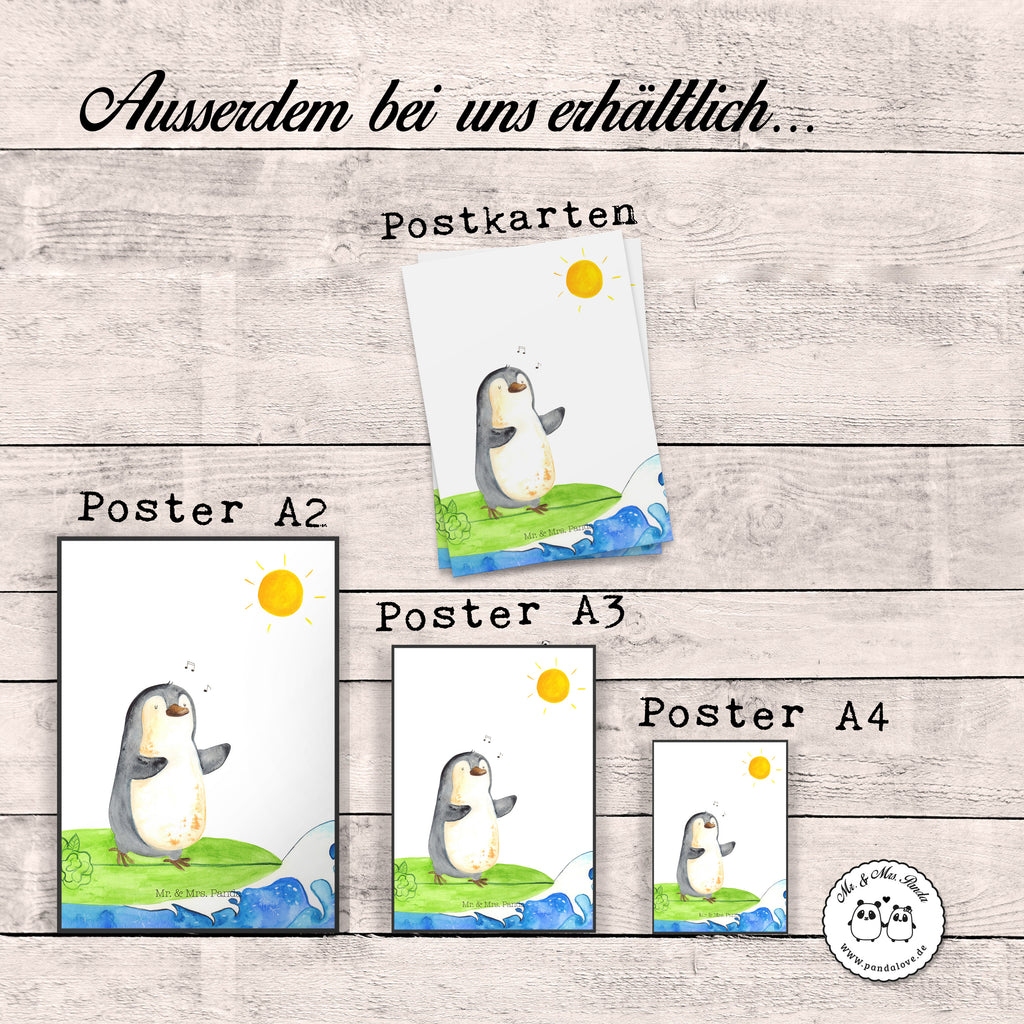 Poster Pinguin Surfer Poster, Wandposter, Bild, Wanddeko, Küchenposter, Kinderposter, Wanddeko Bild, Raumdekoration, Wanddekoration, Handgemaltes Poster, Mr. & Mrs. Panda Poster, Designposter, Kunstdruck, Posterdruck, Pinguin, Pinguine, surfen, Surfer, Hawaii, Urlaub, Wellen, Wellen reiten, Portugal