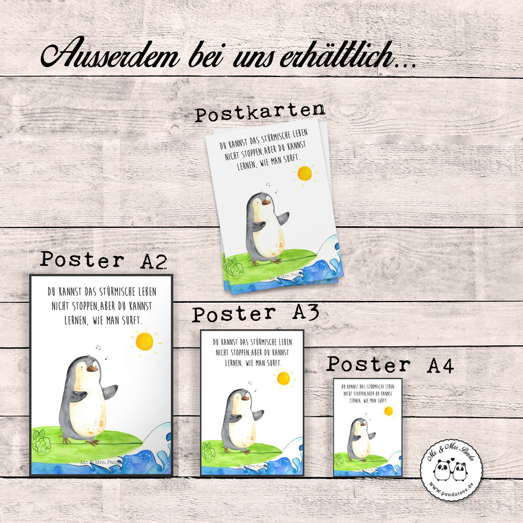 Poster Pinguin Surfer Poster, Wandposter, Bild, Wanddeko, Küchenposter, Kinderposter, Wanddeko Bild, Raumdekoration, Wanddekoration, Handgemaltes Poster, Mr. & Mrs. Panda Poster, Designposter, Kunstdruck, Posterdruck, Pinguin, Pinguine, surfen, Surfer, Hawaii, Urlaub, Wellen, Wellen reiten, Portugal