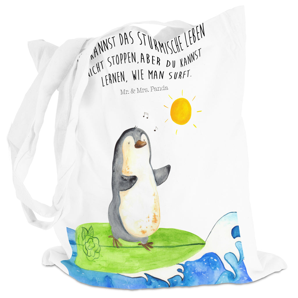 Tragetasche Pinguin Surfer Beuteltasche, Beutel, Einkaufstasche, Jutebeutel, Stoffbeutel, Pinguin, Pinguine, surfen, Surfer, Hawaii, Urlaub, Wellen, Wellen reiten, Portugal