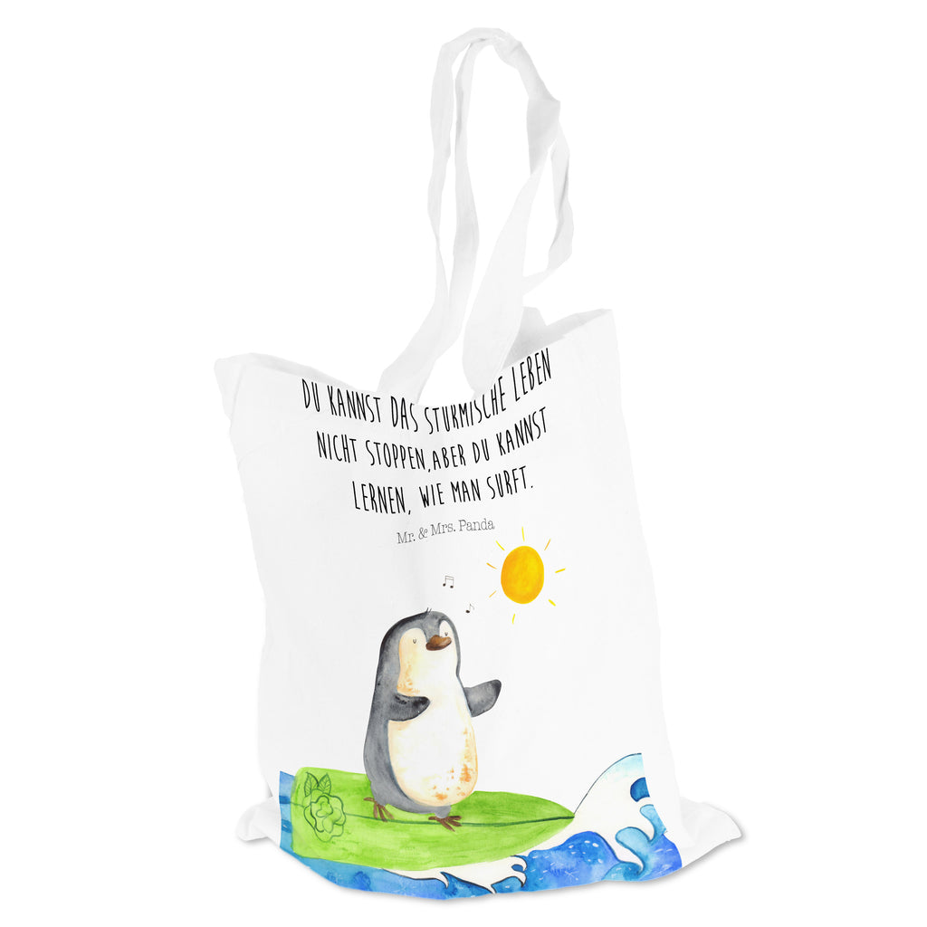 Tragetasche Pinguin Surfer Beuteltasche, Beutel, Einkaufstasche, Jutebeutel, Stoffbeutel, Pinguin, Pinguine, surfen, Surfer, Hawaii, Urlaub, Wellen, Wellen reiten, Portugal