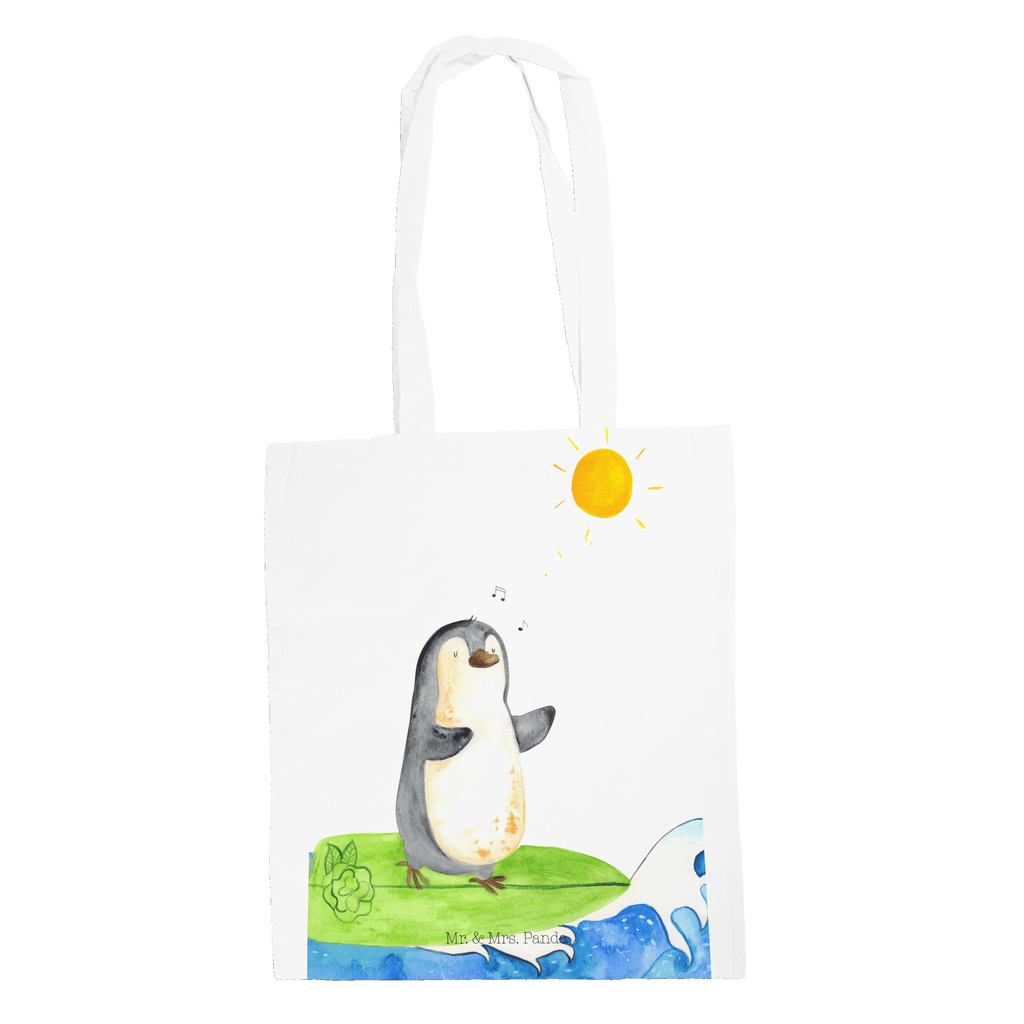 Tragetasche Pinguin Surfer Beuteltasche, Beutel, Einkaufstasche, Jutebeutel, Stoffbeutel, Pinguin, Pinguine, surfen, Surfer, Hawaii, Urlaub, Wellen, Wellen reiten, Portugal