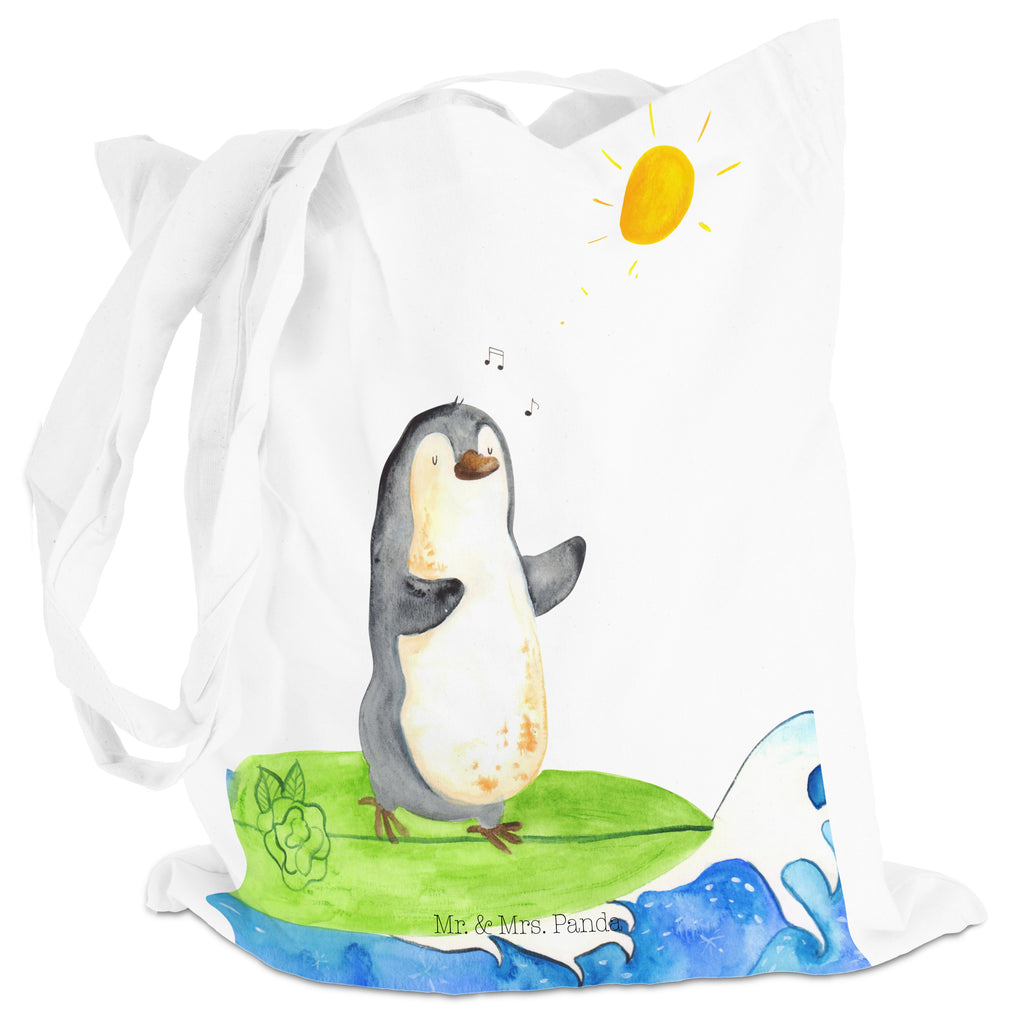 Tragetasche Pinguin Surfer Beuteltasche, Beutel, Einkaufstasche, Jutebeutel, Stoffbeutel, Pinguin, Pinguine, surfen, Surfer, Hawaii, Urlaub, Wellen, Wellen reiten, Portugal