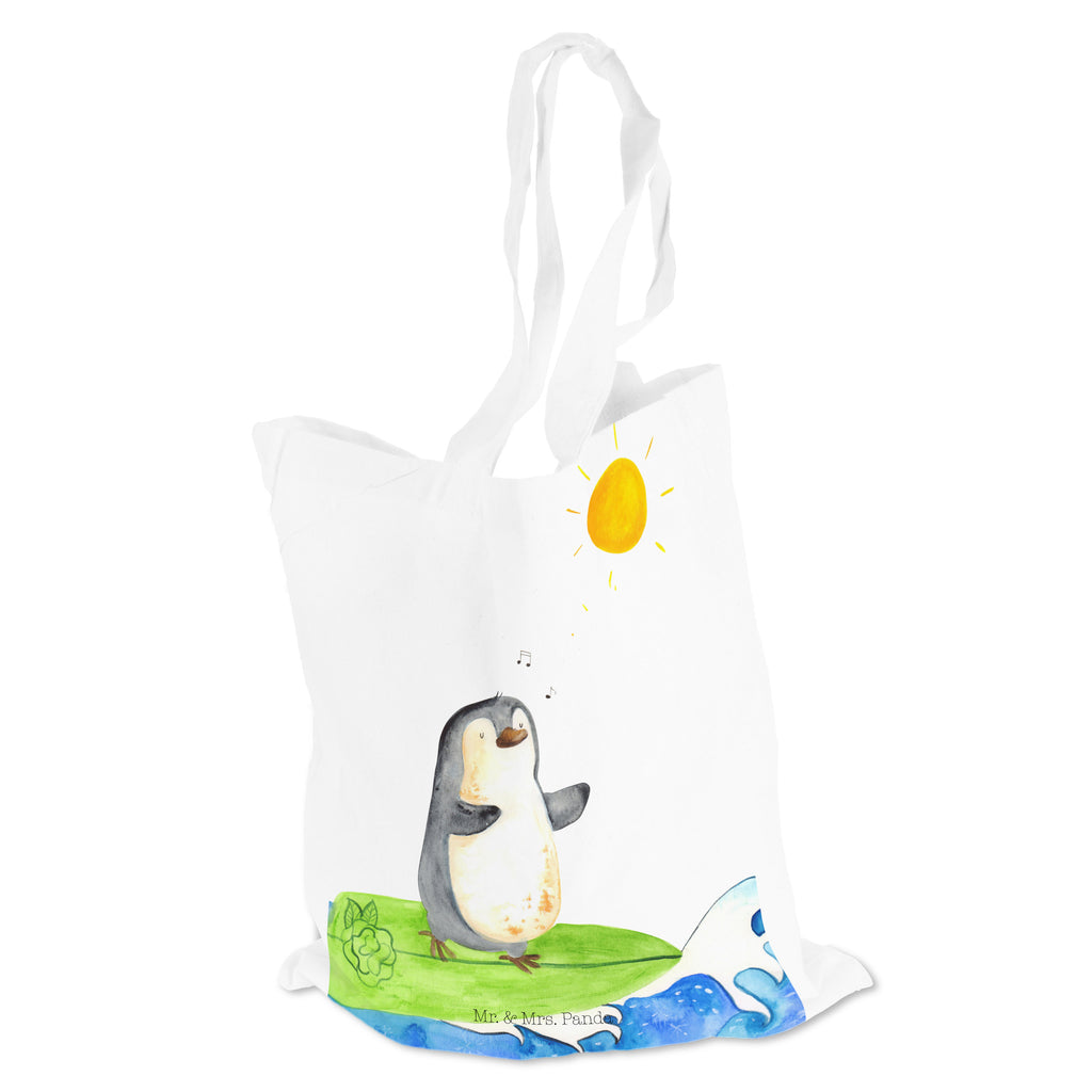 Tragetasche Pinguin Surfer Beuteltasche, Beutel, Einkaufstasche, Jutebeutel, Stoffbeutel, Pinguin, Pinguine, surfen, Surfer, Hawaii, Urlaub, Wellen, Wellen reiten, Portugal