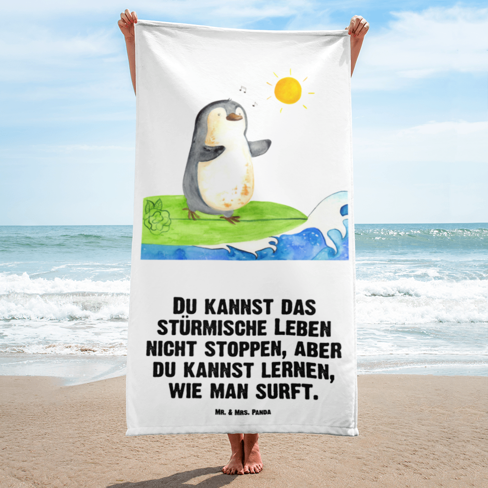 XL Badehandtuch Pinguin Surfer Handtuch, Badetuch, Duschtuch, Strandtuch, Saunatuch, Pinguin, Pinguine, surfen, Surfer, Hawaii, Urlaub, Wellen, Wellen reiten, Portugal