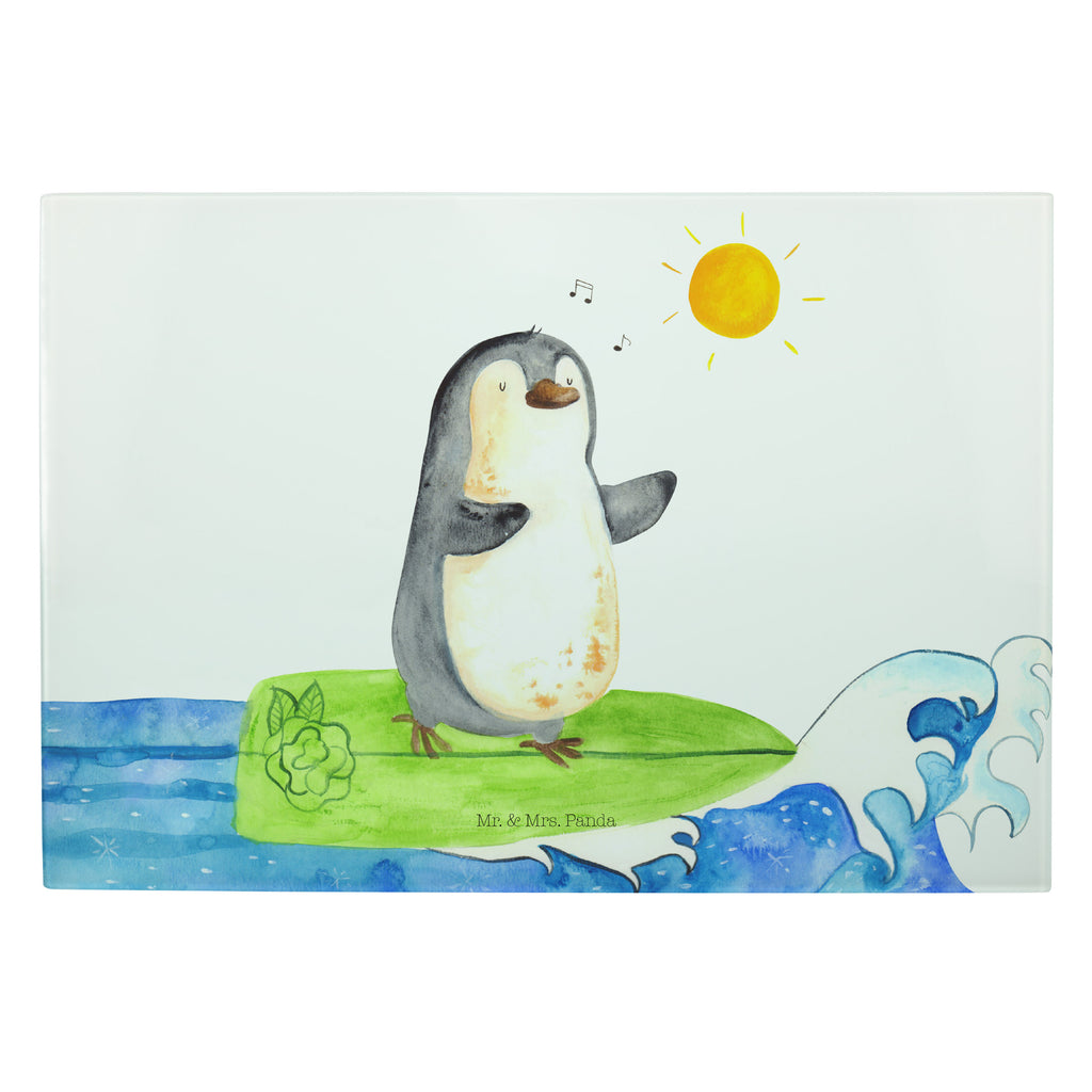XL Glas Schneidbrett Pinguin Surfer Glasschneidebrett, Schneidebrett, Frühstücksbrett, Küche, Pinguin, Pinguine, surfen, Surfer, Hawaii, Urlaub, Wellen, Wellen reiten, Portugal