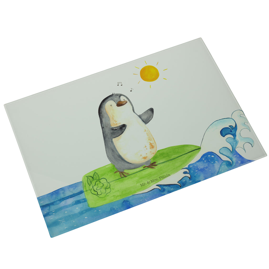 XL Glas Schneidbrett Pinguin Surfer Glasschneidebrett, Schneidebrett, Frühstücksbrett, Küche, Pinguin, Pinguine, surfen, Surfer, Hawaii, Urlaub, Wellen, Wellen reiten, Portugal
