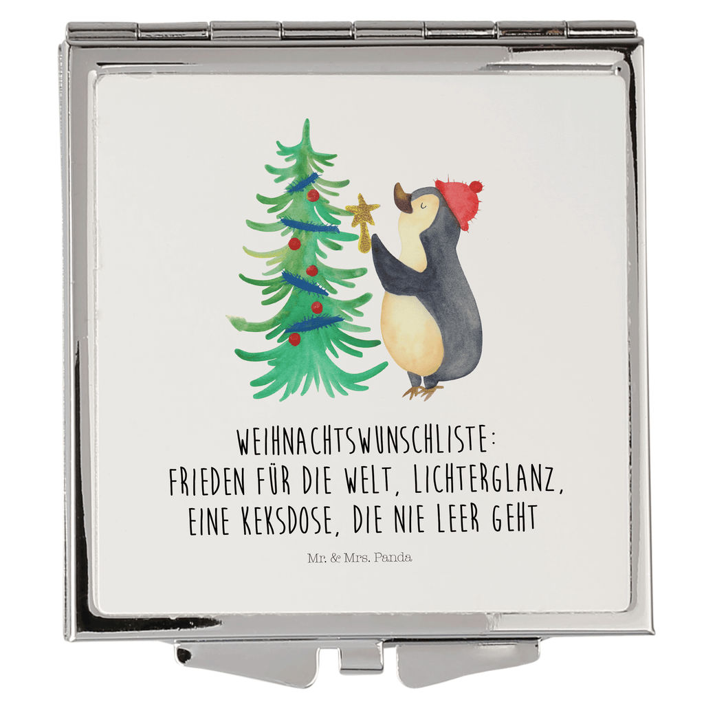 Handtaschenspiegel quadratisch Pinguin Weihnachtsbaum Spiegel, Handtasche, Quadrat, silber, schminken, Schminkspiegel, Winter, Weihnachten, Weihnachtsdeko, Nikolaus, Advent, Heiligabend, Wintermotiv, Pinguin