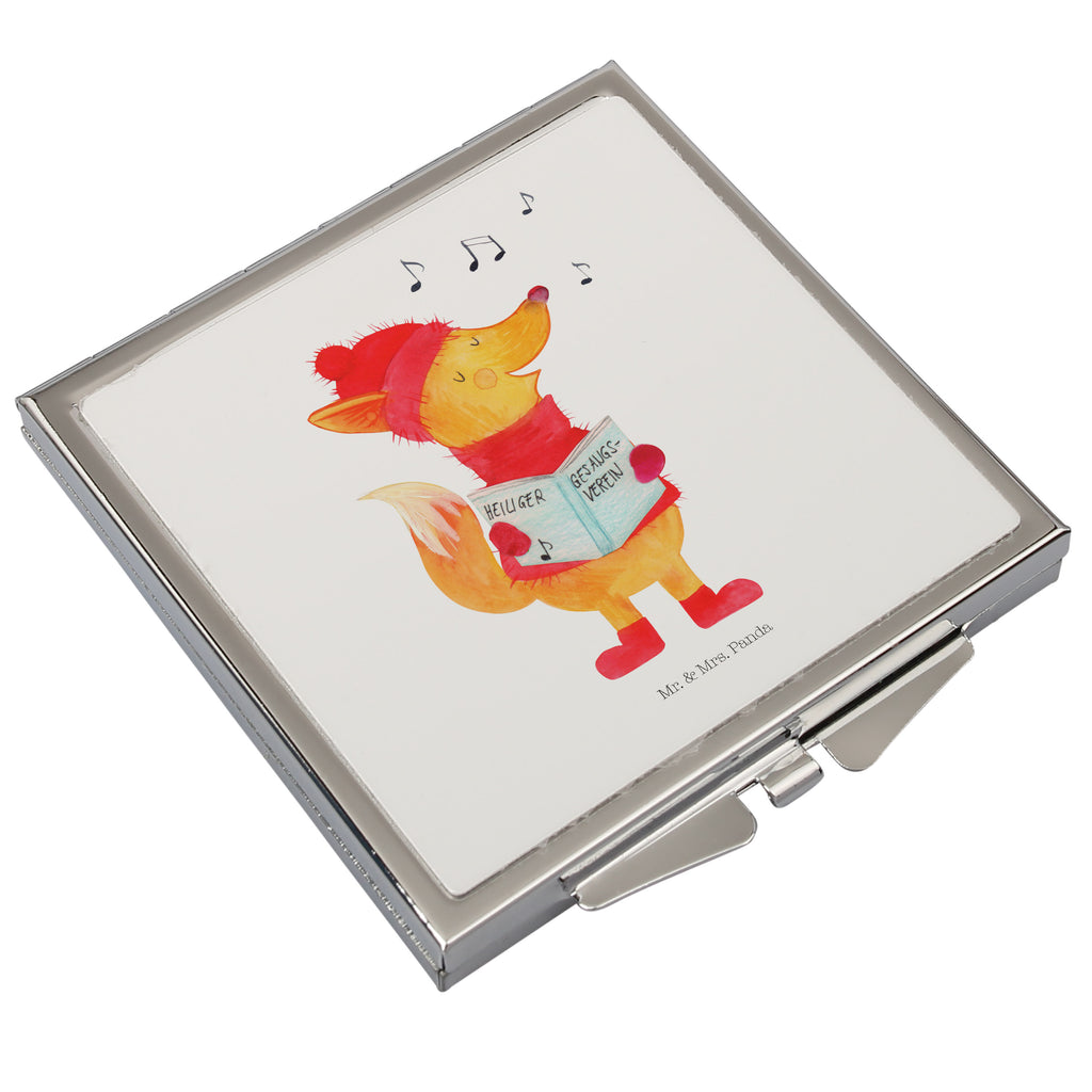 Handtaschenspiegel quadratisch Fuchs Sänger Spiegel, Handtasche, Quadrat, silber, schminken, Schminkspiegel, Winter, Weihnachten, Weihnachtsdeko, Nikolaus, Advent, Heiligabend, Wintermotiv, Fuchs, Füchse, Sänger, Geschenk Sänger, Singen, Weihnachtslieder